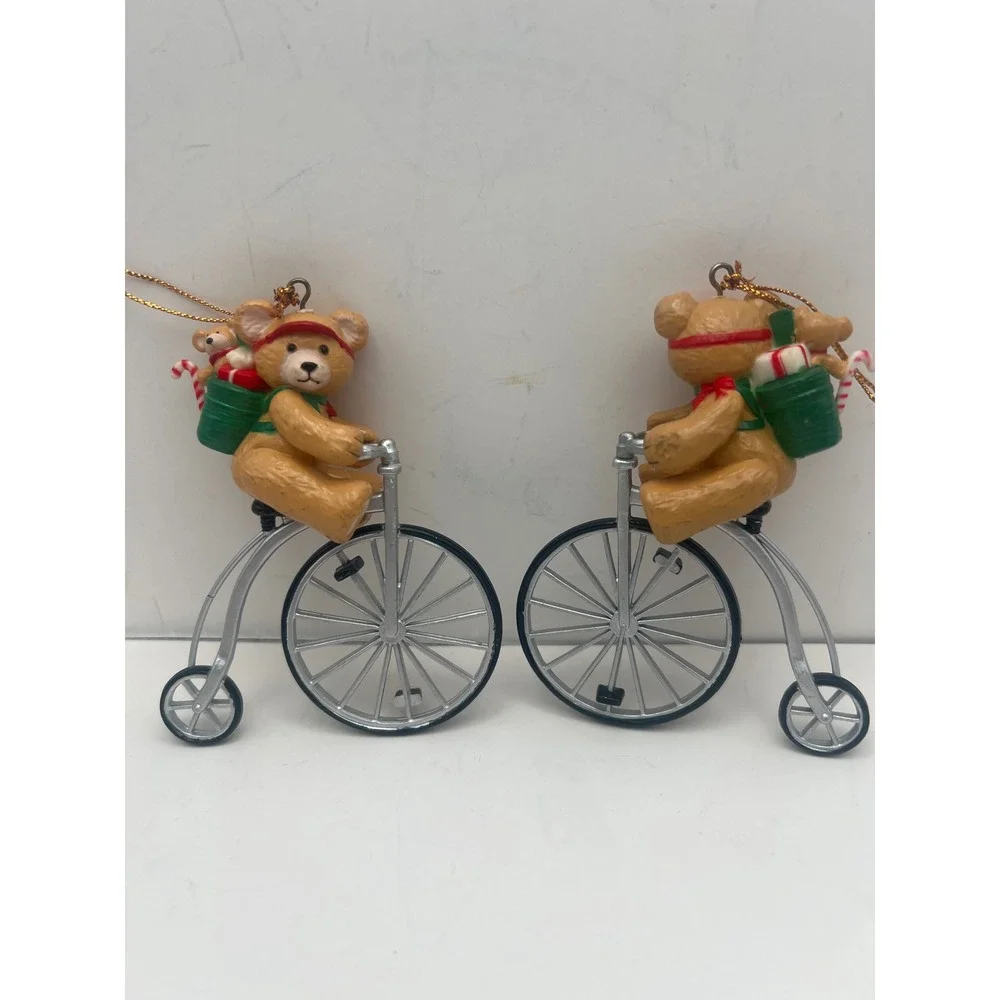 Teddy‎ Bear on Penny Farthing Bicycle Christmas Ornaments Set of 2
